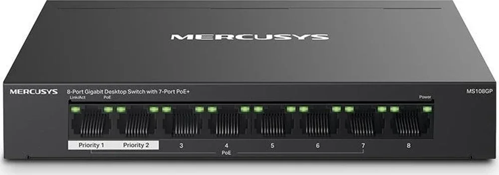 Mercusys MS108GP Настольный коммутатор с 8 гигабитными портами (7 портов PoE+)
