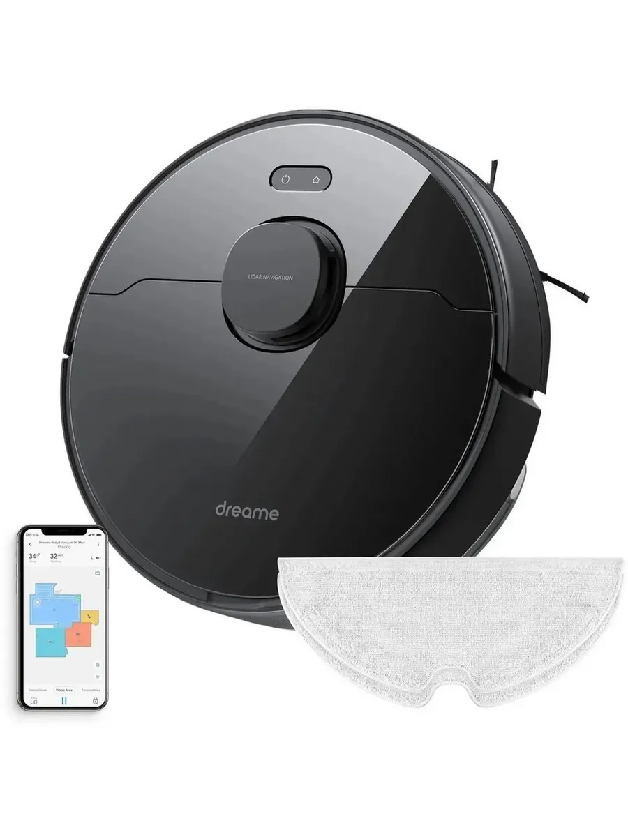 Робот-пылесос Dreame RLD33GA Vacuum and Mop D9 Max черный, 46 Вт, 5200 мА·ч Li-Ion, уборка сухая/влажная, пылесборник контейнер 0.5