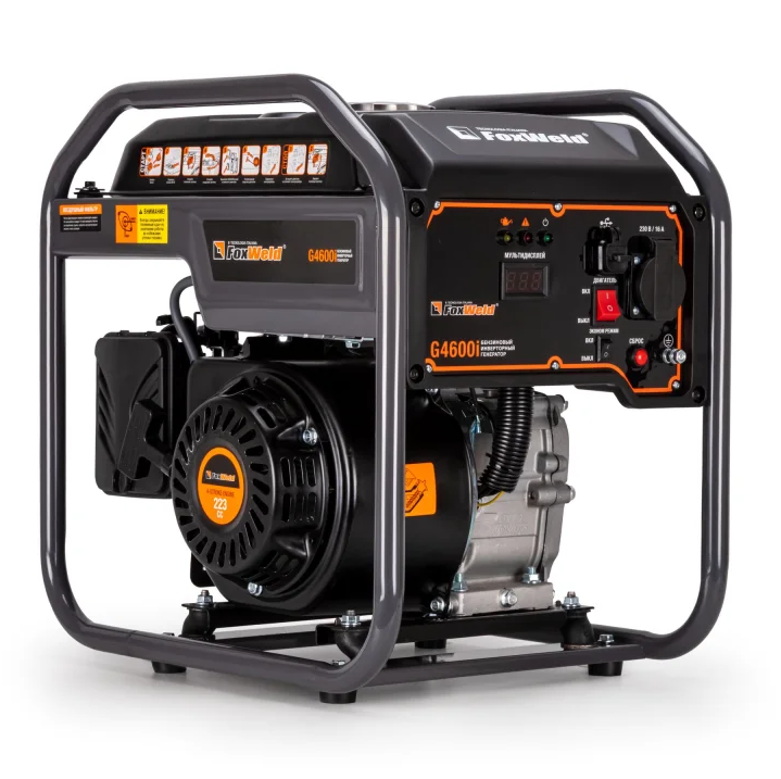Генератор бензиновый FoxWeld G4600i, инверторный, 3.5/4кВт, ручной стартер, медь, 0,36л/ч, асинх