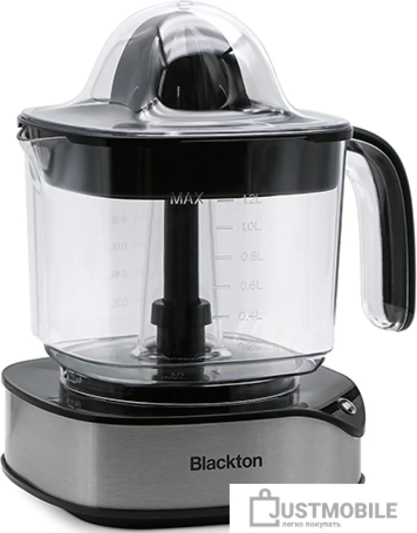 Соковыжималка Blackton Bt J1113 Black-Steel, Мощность 40 Вт, Объем кувшина 1.2 л, AC мотор, 2 сменные насадкию, Индикатор уровня сока, Прорезиненные н
