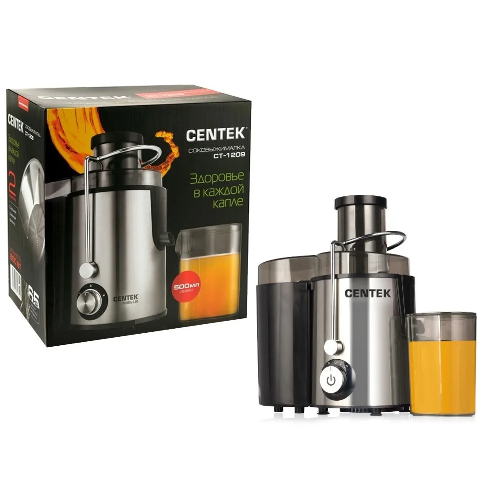 Соковыжималка Centek CT-1209 нержавеющая сталь/черный, 600 Вт