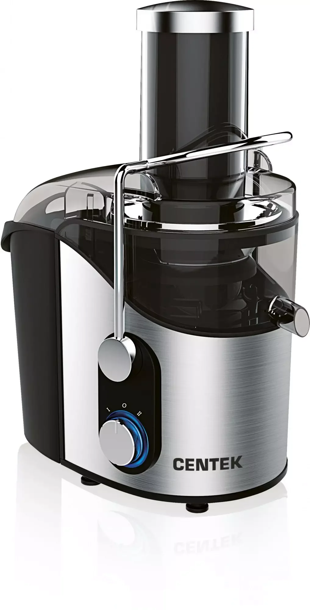 Соковыжималка Centek CT-1212 (черный/сталь) 1200 Вт, 2 скор., стакан 1100 мл, горловина 75мм