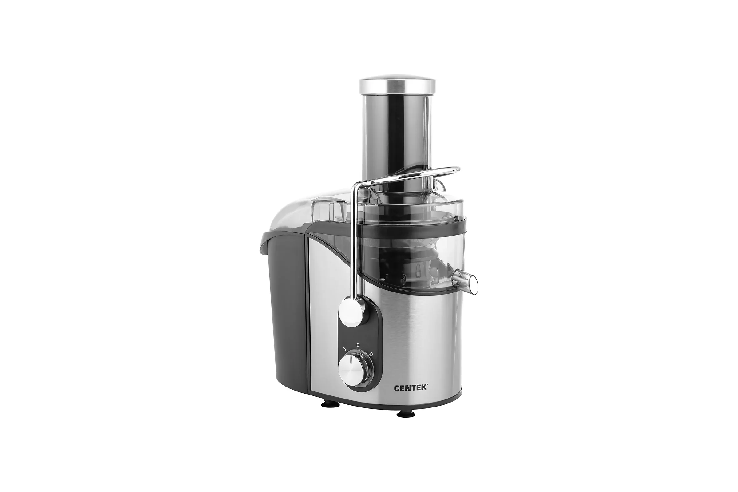 Соковыжималка Centek CT-1212 (черный/сталь) 1200 Вт, 2 скор., стакан 1100 мл, горловина 75мм