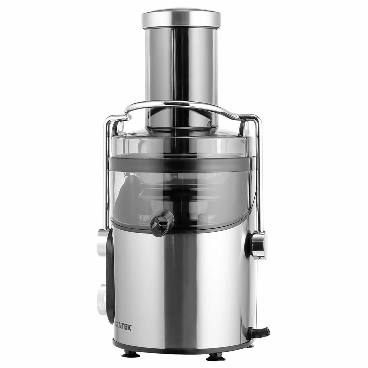 Соковыжималка Centek CT-1212 (черный/сталь) 1200 Вт, 2 скор., стакан 1100 мл, горловина 75мм