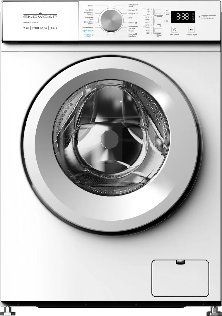 Стиральная машина SNOWCAP WM6907 SLIM W бел.7кг.INVERTER мотор1200об/мин пар 16прогр.85х60х44