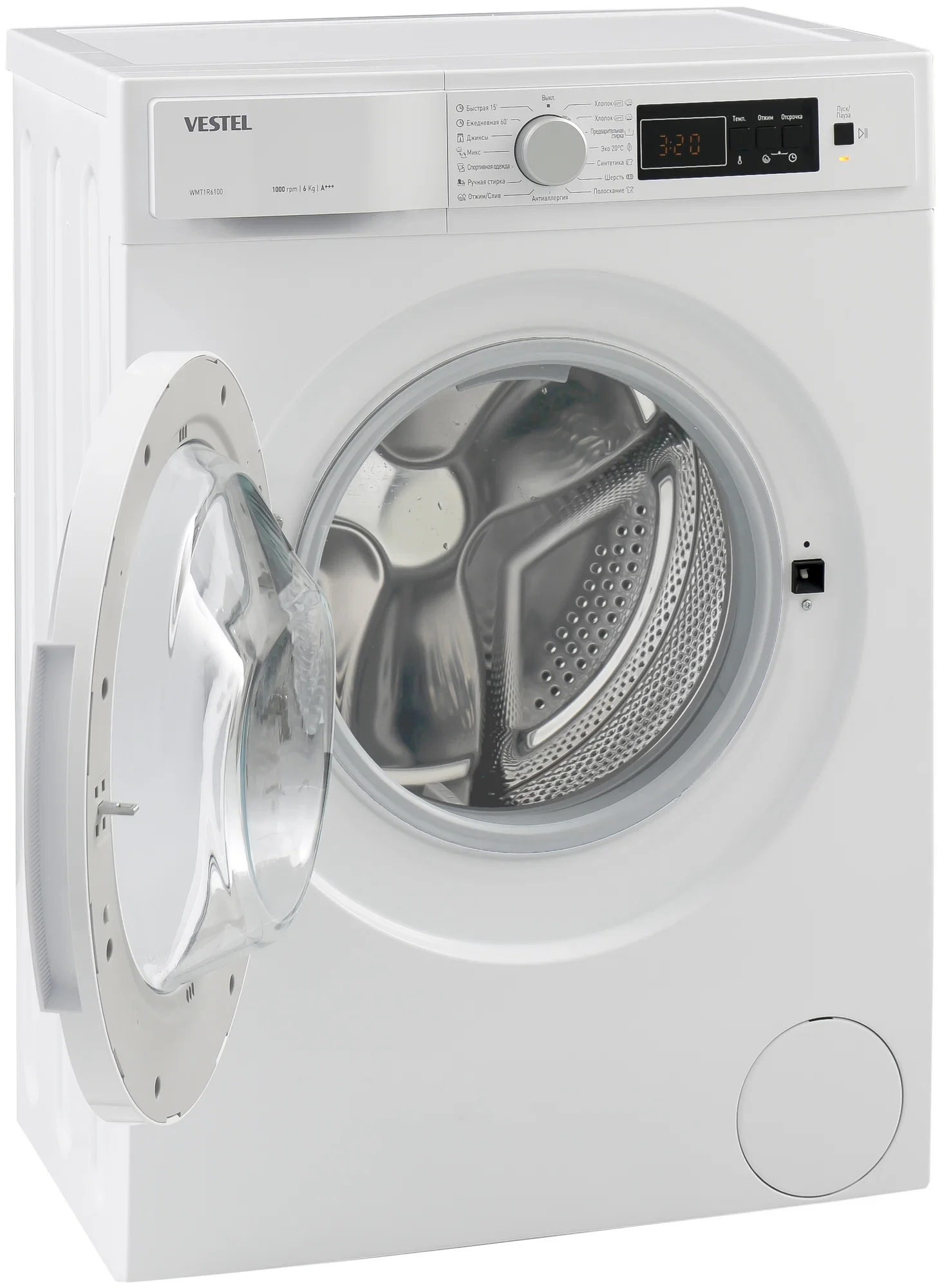 Стиральная машина VESTEL Bojena WMB 6100 T1PRBL белая,6кг,1000об,черный люк,с дисп 59.7x84.5x41.6