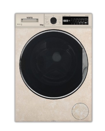 Стиральная машина VESTEL Bojena WMS 6100 T2G мрамор-беж,6кг,1000об,черный люк 597х416х845