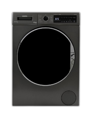 Стиральная машина VESTEL Bojena WMS 6100 T2S темно-серебристая,6кг,1000об,черный люк 597x416x845