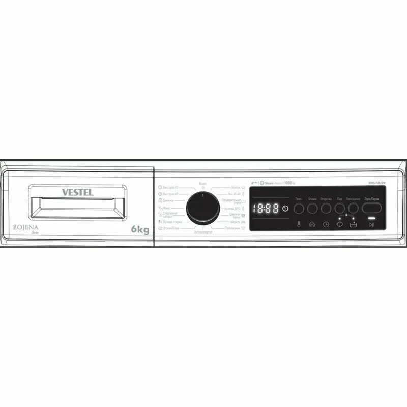 Стиральная машина VESTEL Bojena WMS 6100 T2S темно-серебристая,6кг,1000об,черный люк 597x416x845