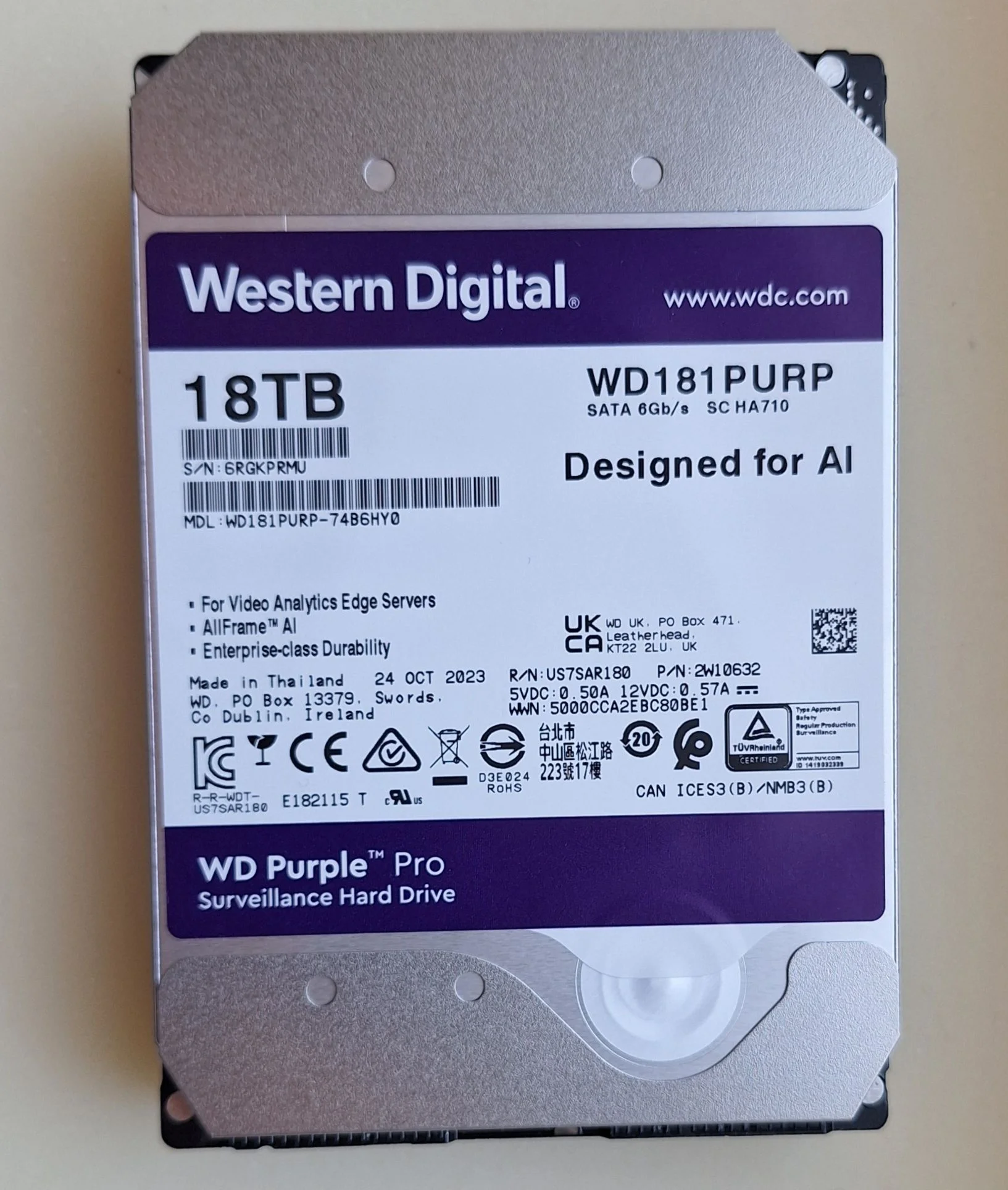 Жесткий диск WD SATA-III 18TB WD181PURP Surveillance Purple Pro (7200rpm) 512Mb 3.5"