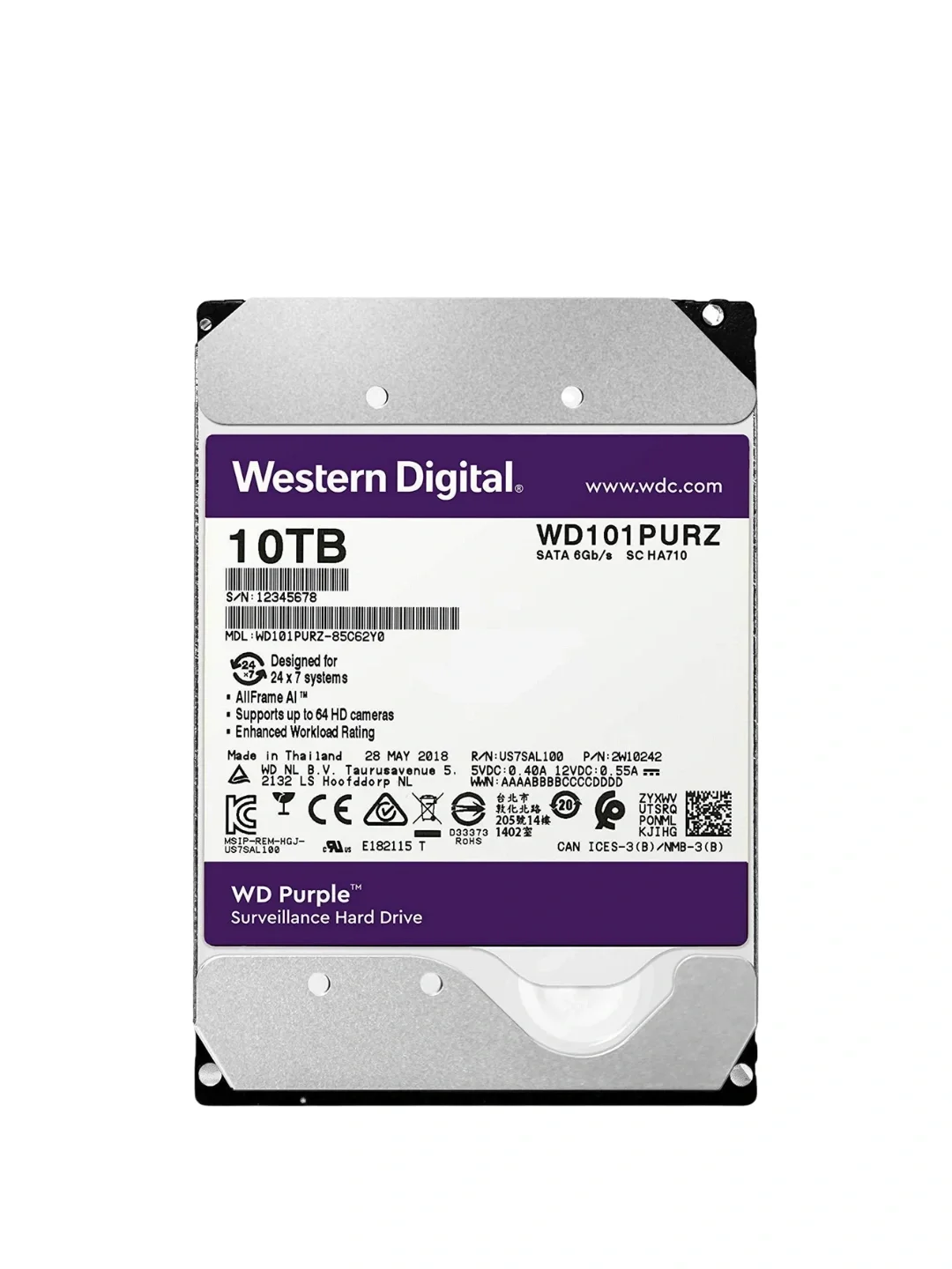 Жесткий диск WD SATA-III 18TB WD181PURP Surveillance Purple Pro (7200rpm) 512Mb 3.5"