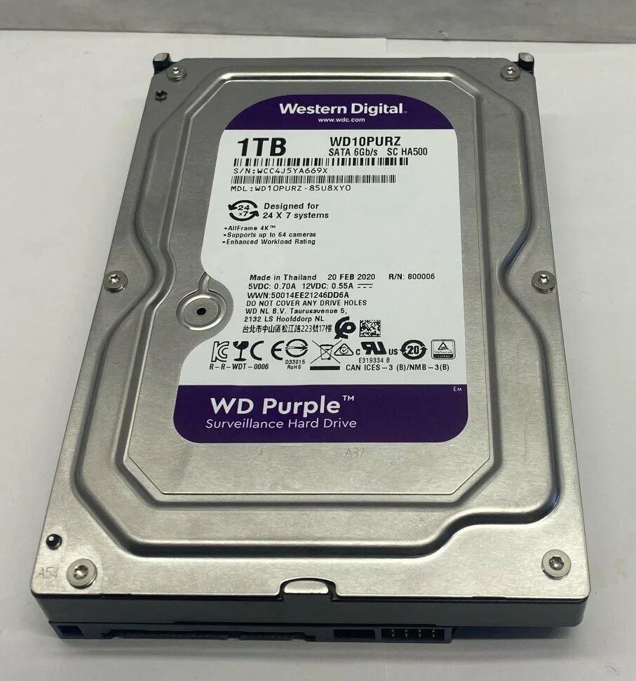 Жесткий диск WD SATA-III 1Tb WD10PURZ Surveillance Purple (5400rpm) 64Mb 3.5"