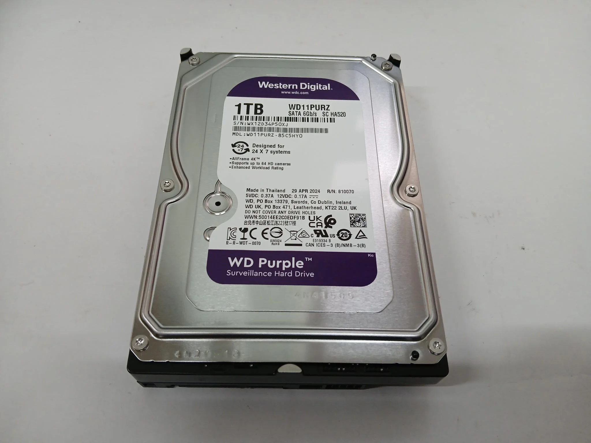 Жесткий диск WD SATA-III 1TB WD11PURZ Surveillance Purple (5400rpm) 64Mb 3.5"