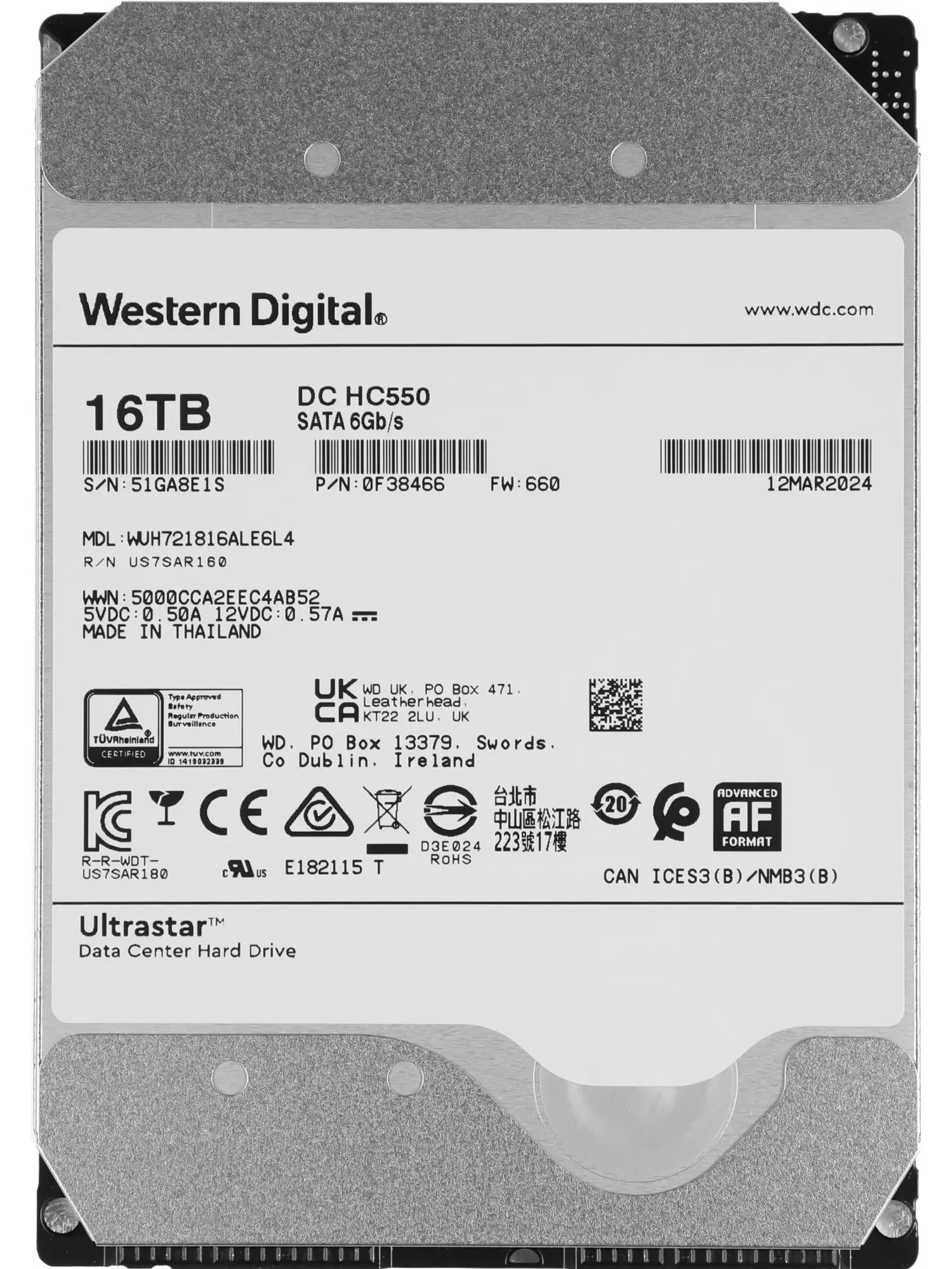 Жесткий диск WD SATA-III 22TB 0F48159 WUH722222ALE604 Server Ultrastar DC HC570 512E (7200rpm) 512Mb 3.5"
