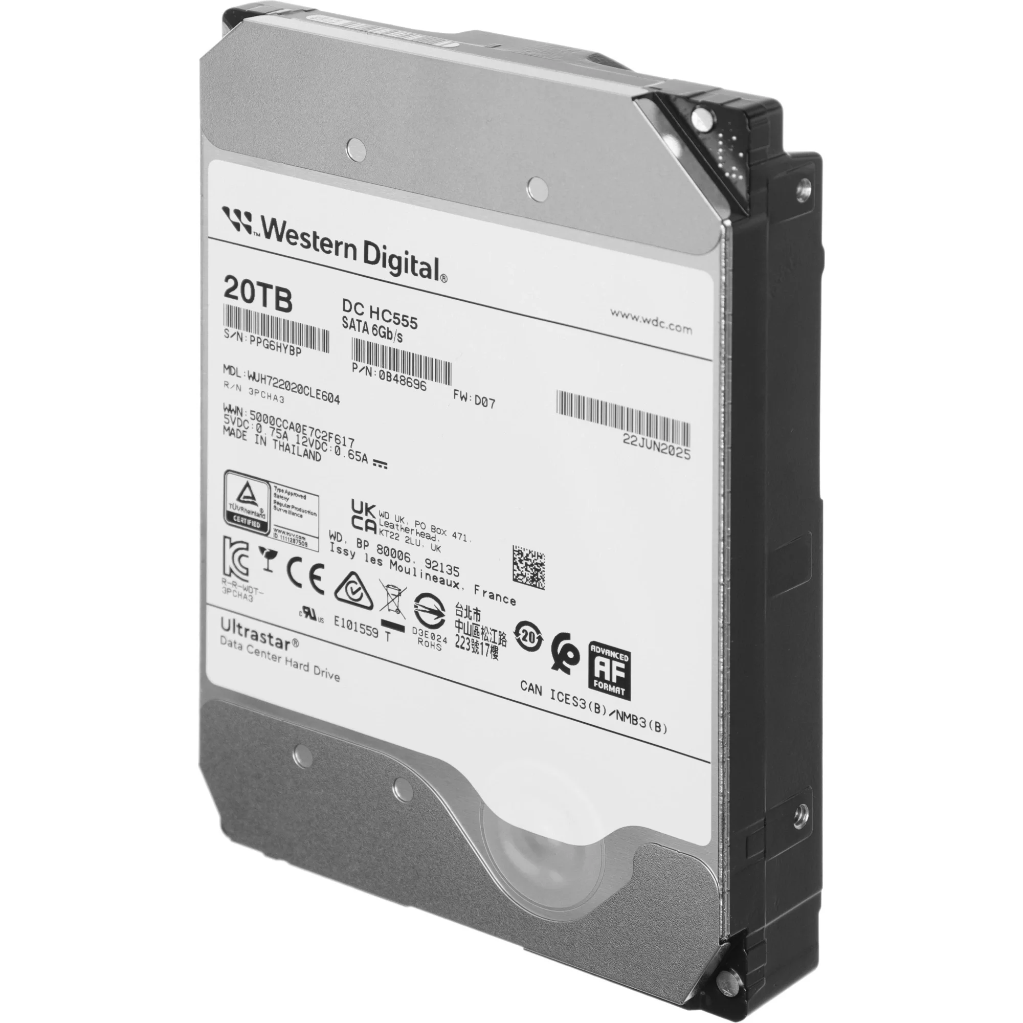 Жесткий диск WD SATA-III 22TB 0F48278/0F62785 WUH722422ALE6L4 Server Ultrastar DC HC580 (7200rpm) 512Mb 3.5"