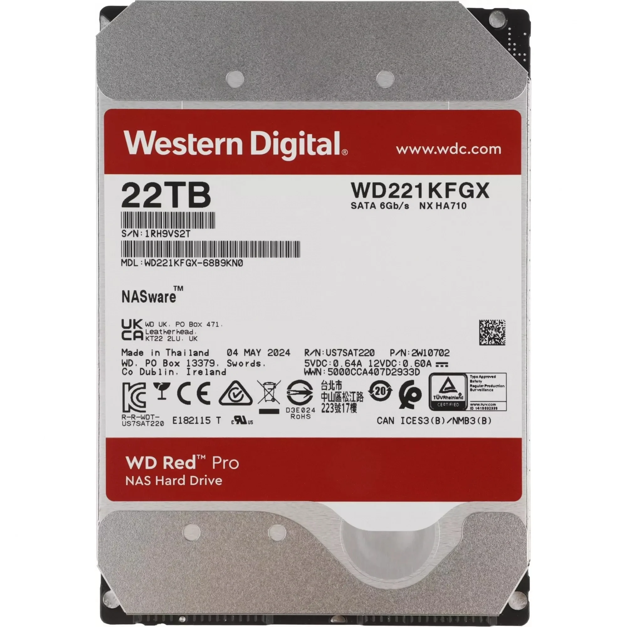 Жесткий диск WD SATA-III 24TB WD241KFGX NAS Red Pro (7200rpm) 512Mb 3.5"