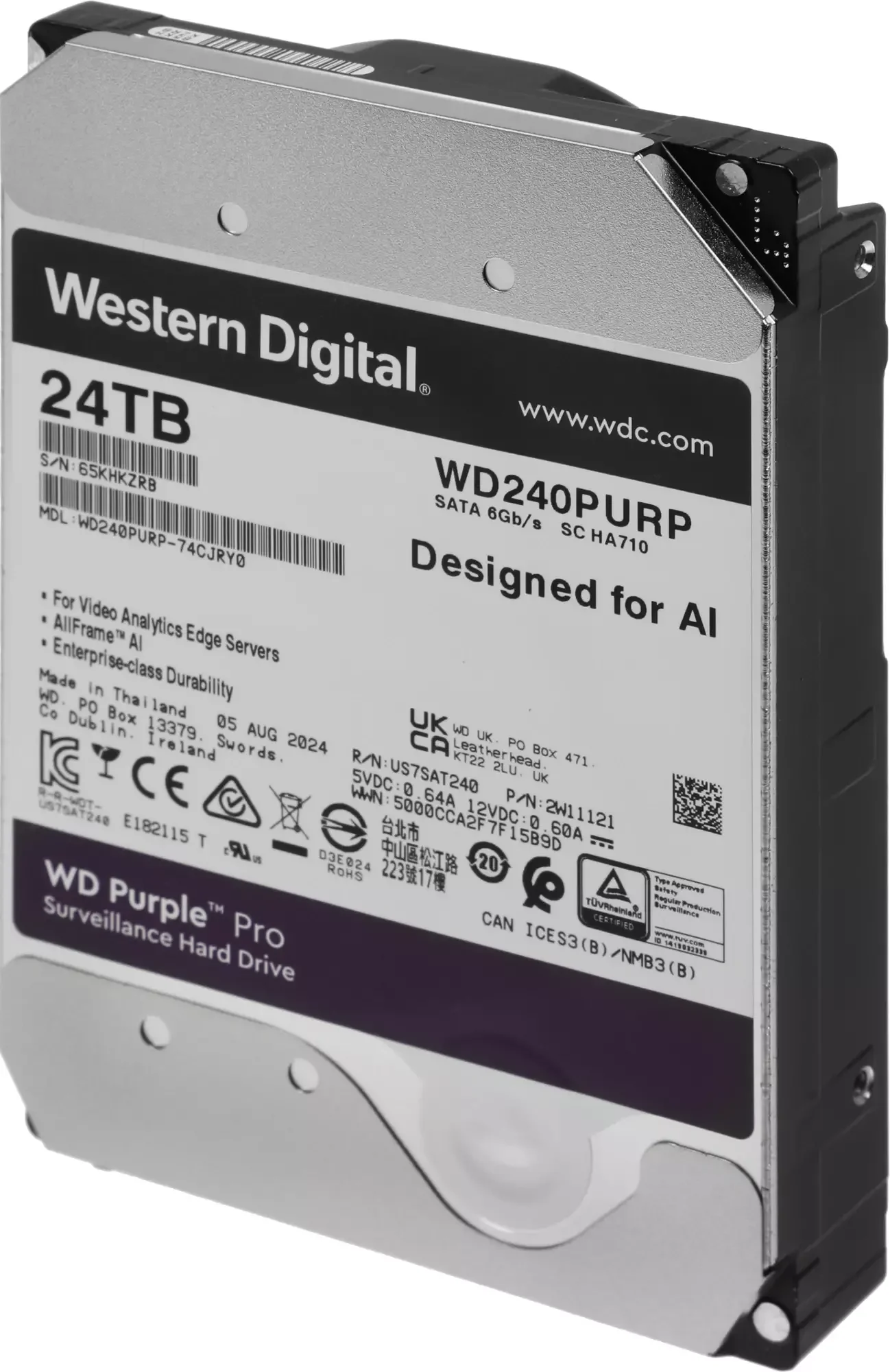 Жесткий диск WD SATA-III 24TB WD241PURP Surveillance Purple Pro (7200rpm) 512Mb 3.5"