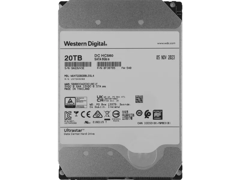 Жесткий диск WD SATA-III 26TB 0F65672 WUH722626ALE6L4 Server Ultrastar DC HC590 4KN (7200rpm) 512Mb 3.5"