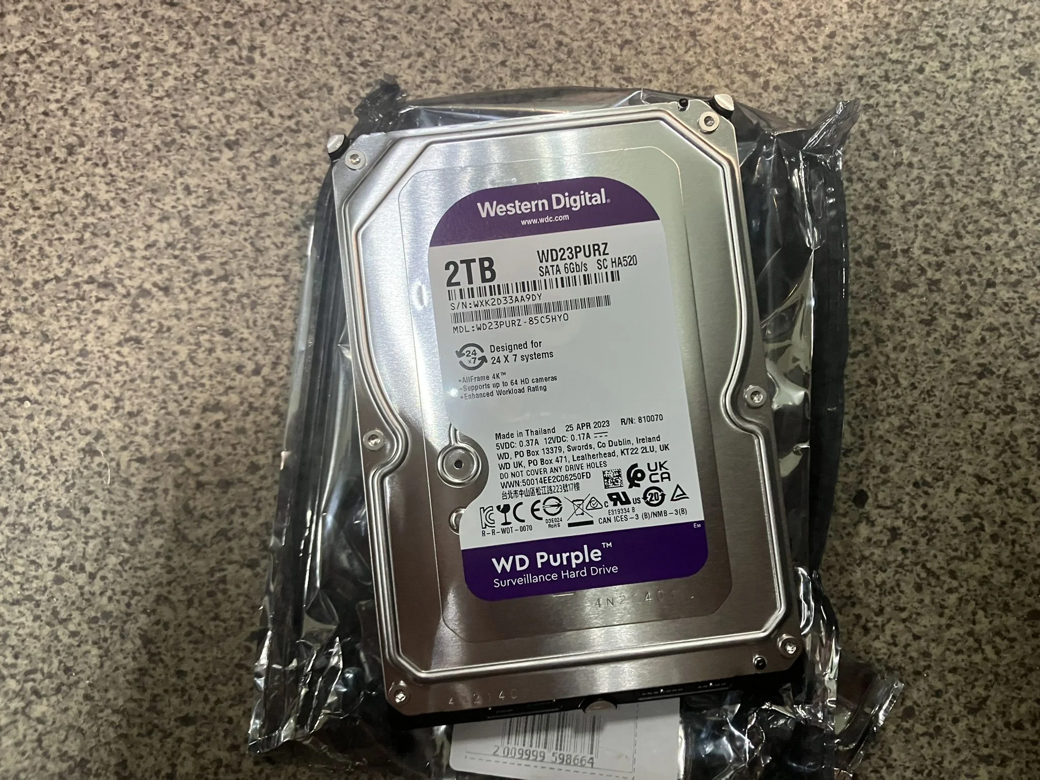 Жесткий диск WD SATA-III 2TB WD23PURZ Surveillance Purple (5400rpm) 64Mb 3.5"