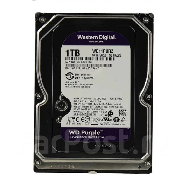 Жесткий диск WD SATA-III 2TB WD23PURZ Surveillance Purple (5400rpm) 64Mb 3.5"