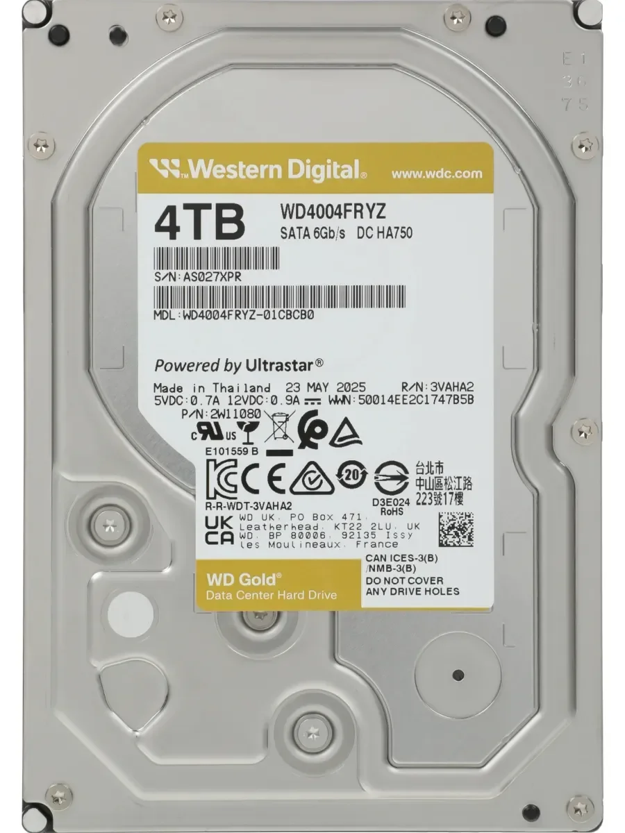 Жесткий диск WD SATA-III 4TB WD4004FRYZ Server Gold 512E (7200rpm) 256Mb 3.5"
