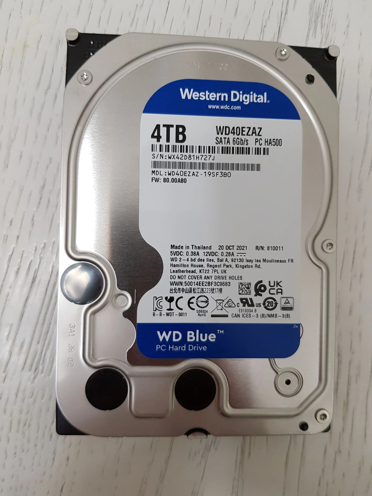 Жесткий диск WD SATA-III 4TB WD40EZAX Desktop Blue (5400rpm) 256Mb 3.5"