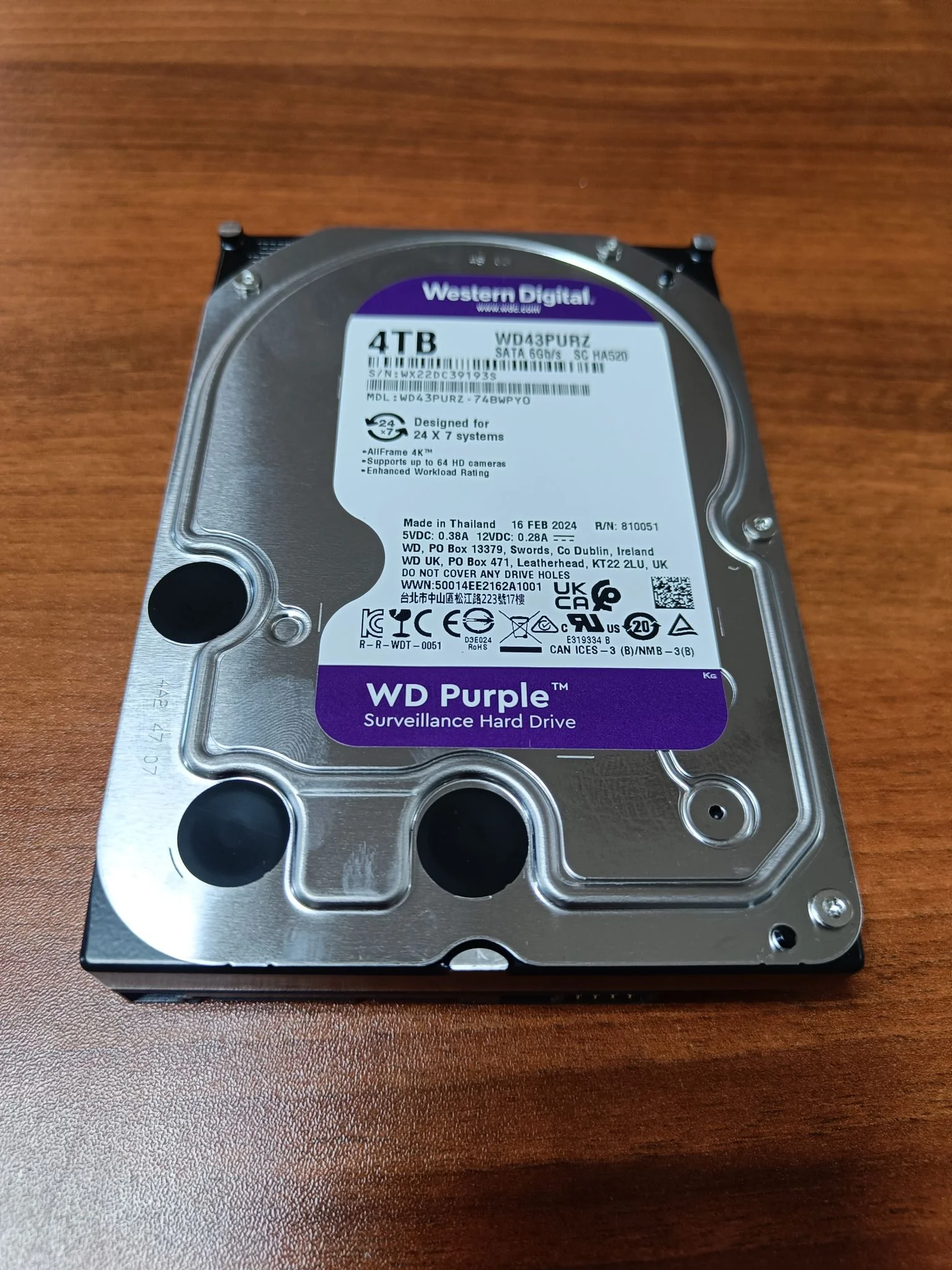 Жесткий диск WD SATA-III 4TB WD43PURZ Surveillance Purple (5400rpm) 256Mb 3.5"