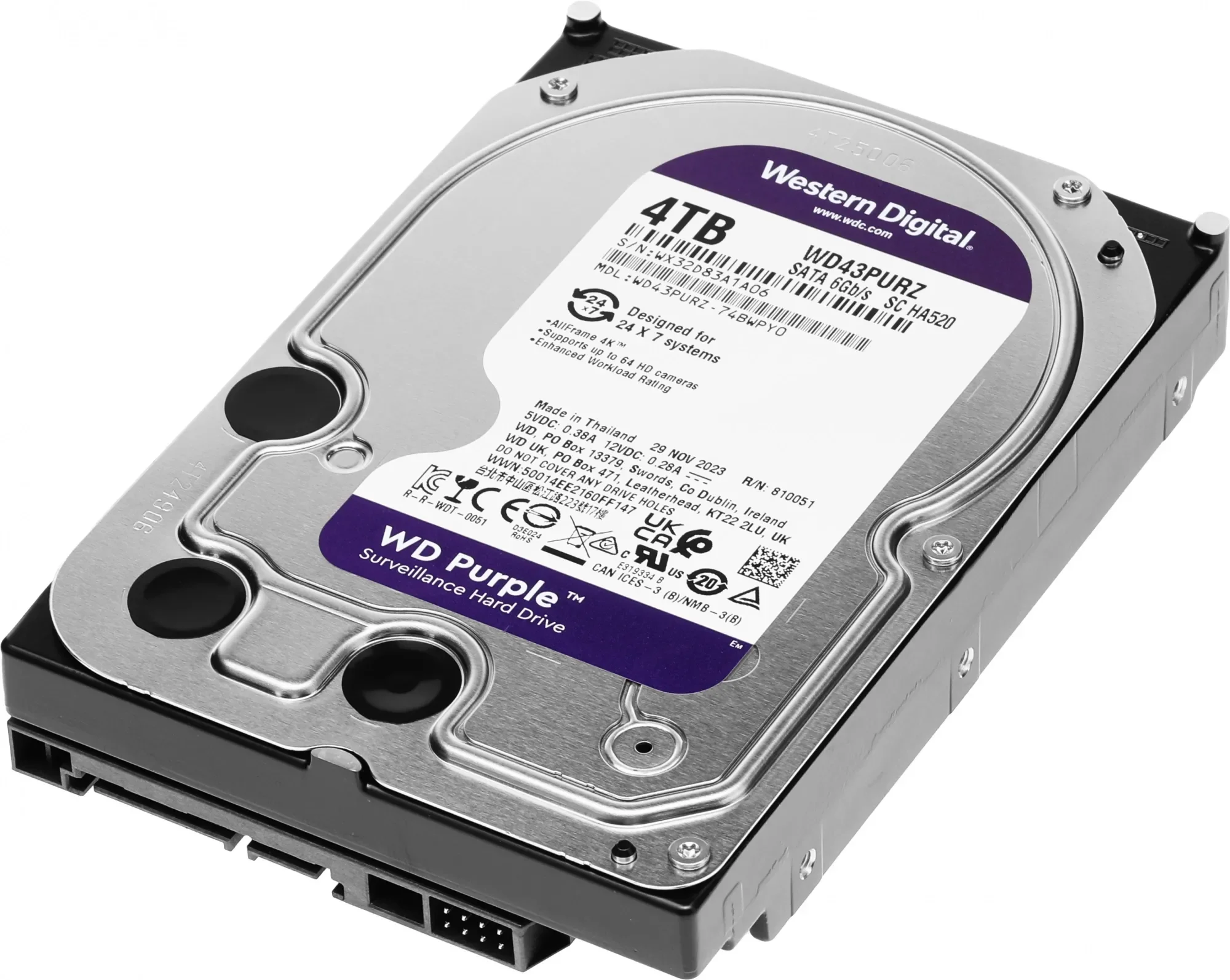 Жесткий диск WD SATA-III 4TB WD44PURZ Surveillance Purple (5400rpm) 128Mb 3.5"
