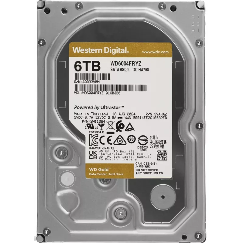 Жесткий диск WD SATA-III 6TB WD6004FRYZ Server Gold 512E (7200rpm) 256Mb 3.5"