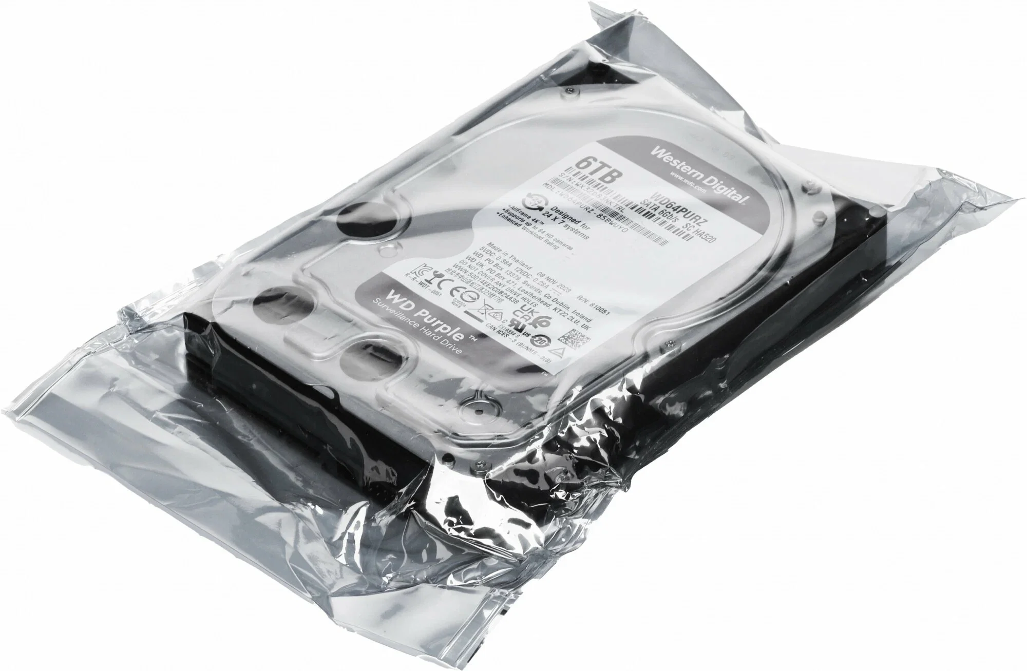 Жесткий диск WD SATA-III 6TB WD64PURZ Surveillance Purple (5400rpm) 256Mb 3.5"