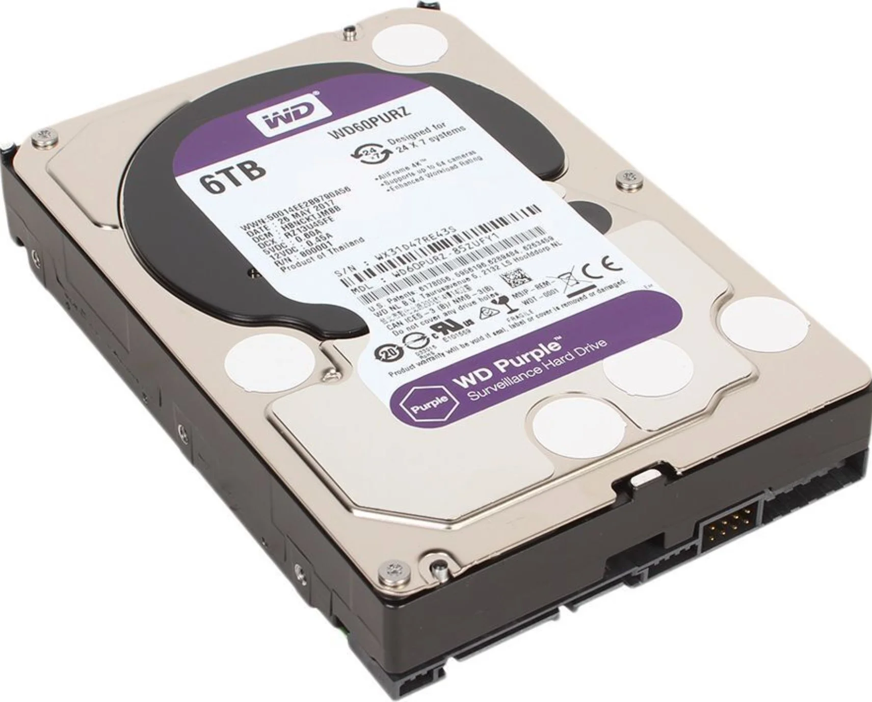 Жесткий диск WD SATA-III 6TB WD64PURZ Surveillance Purple (5400rpm) 256Mb 3.5"