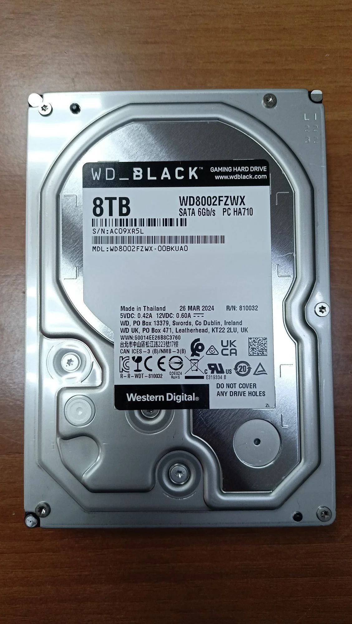 Жесткий диск WD SATA-III 8TB WD8002FZBX Desktop Black (7200rpm) 256Mb 3.5"