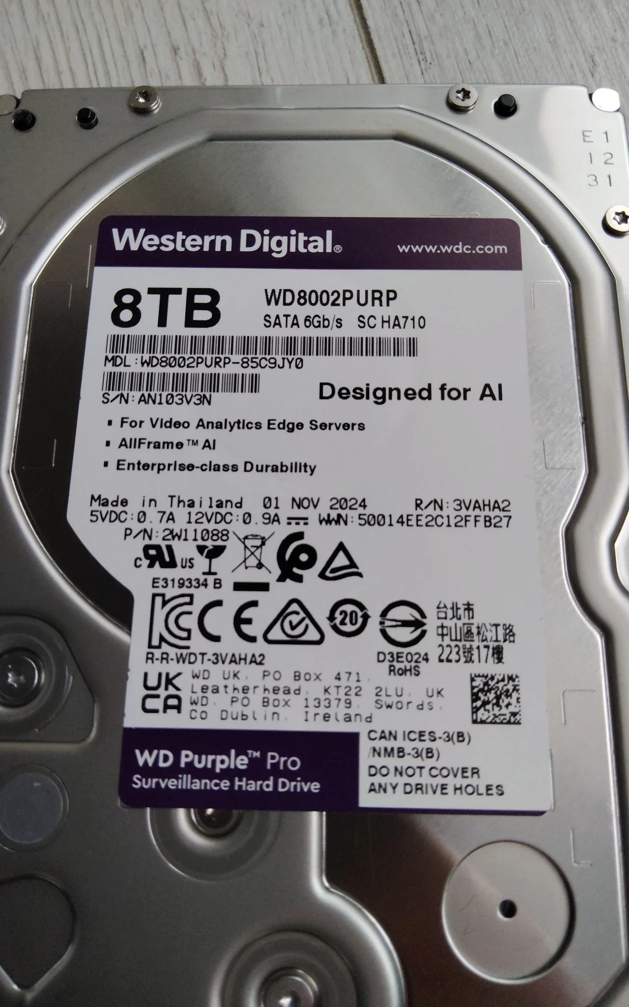 Жесткий диск WD SATA-III 8TB WD8002PURP Surveillance Purple Pro (7200rpm) 256Mb 3.5"