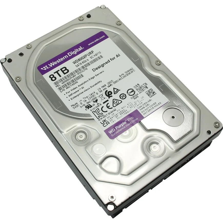 Жесткий диск WD SATA-III 8TB WD8002PURP Surveillance Purple Pro (7200rpm) 256Mb 3.5"