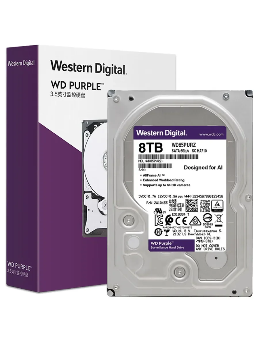 Жесткий диск WD SATA-III 8TB WD85PURZ Surveillance Purple (5640rpm) 256Mb 3.5"