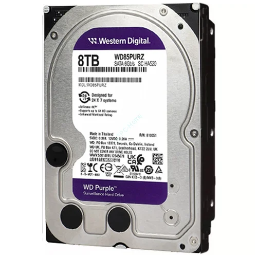 Жесткий диск WD SATA-III 8TB WD85PURZ Surveillance Purple (5640rpm) 256Mb 3.5"