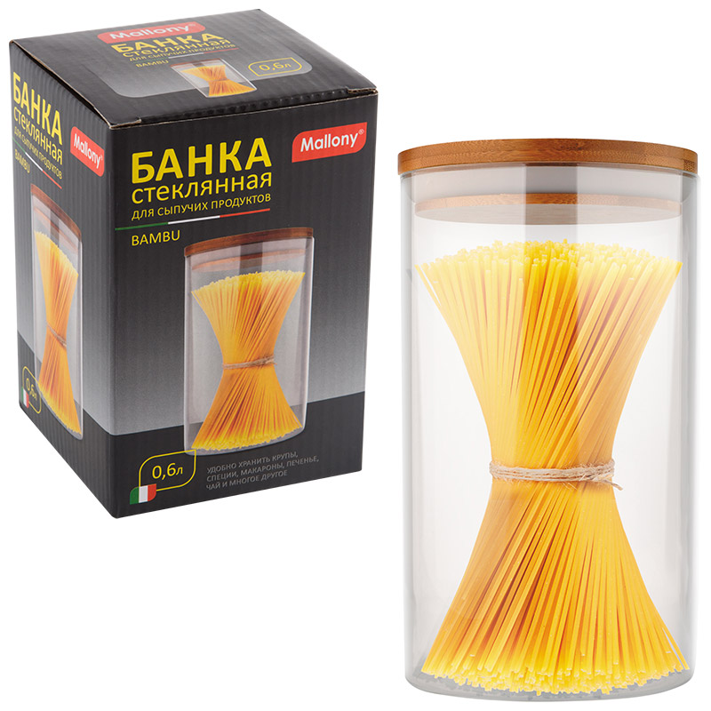 СКР Стеклянная банка для сыпучих продуктов с крышкой BAMBU, объем: 0,6 л