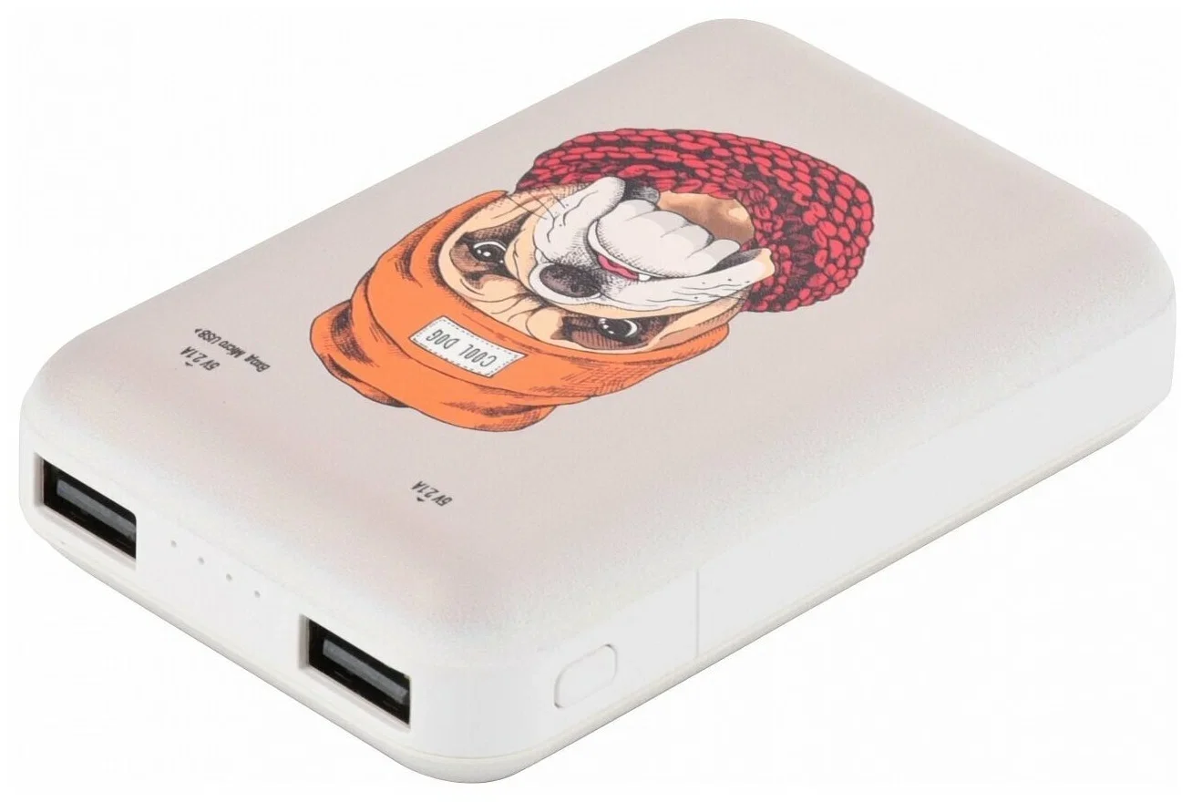 Внешний АКБ (Power bank) RITMIX RPB-10007 Bulldog (10000 мА, 2хUSB 2.1 А, софт-тач, принт Бульдог)