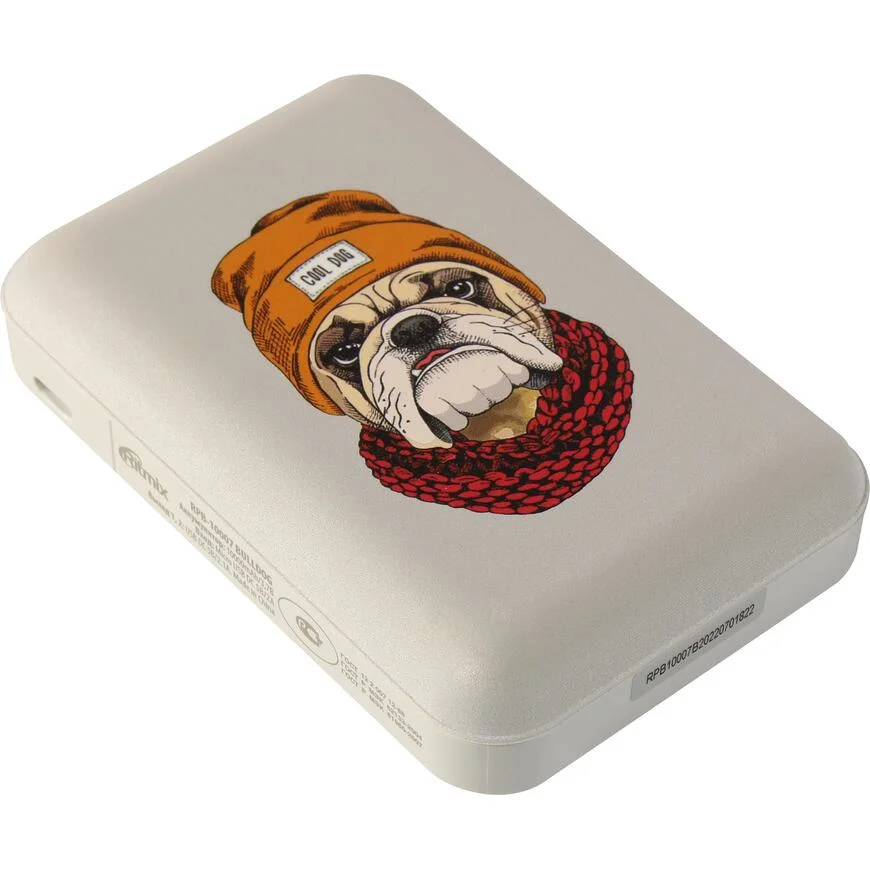 Внешний АКБ (Power bank) RITMIX RPB-10007 Bulldog (10000 мА, 2хUSB 2.1 А, софт-тач, принт Бульдог)