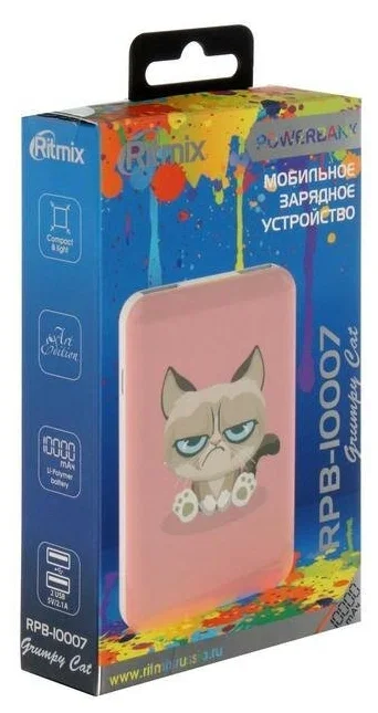Внешний АКБ (Power bank) RITMIX RPB-10007 Grumpy Cat (10000 мА, 2хUSB 2.1 А, софт-тач, принт Кот)
