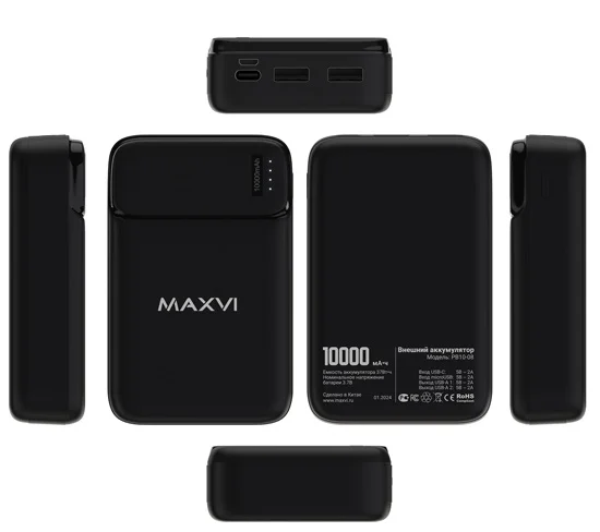 Внешний аккумулятор Maxvi PB10-08 10000 мАч, 2A, 2хUSB/Type-C/MicroUSB