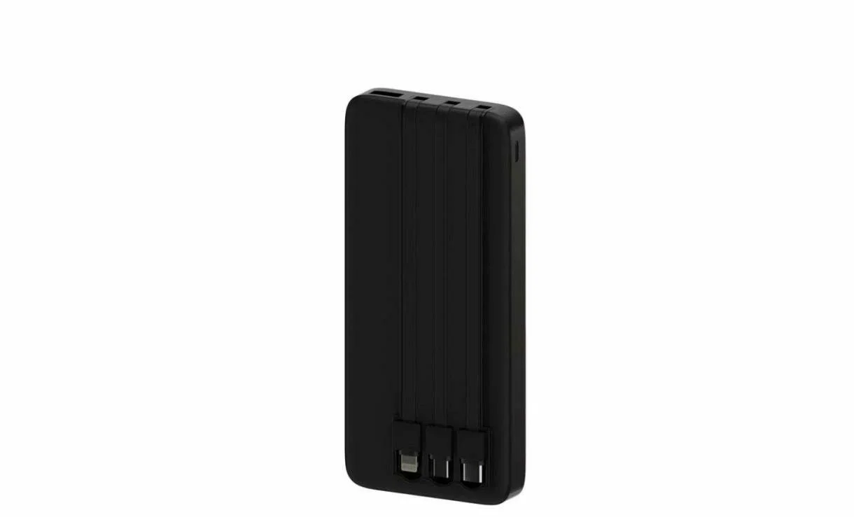 Внешний аккумулятор Maxvi PB10-09 10000 мАч, 2A USB + кабели: Type-C/Lightning/MicroUSB