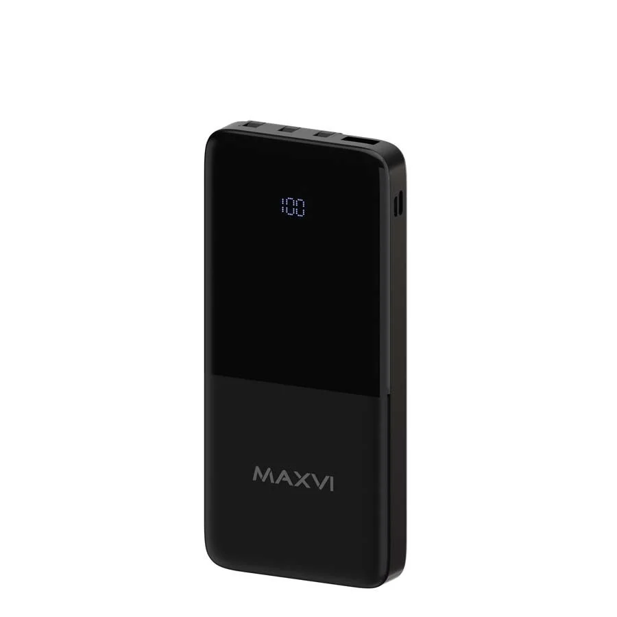 Внешний аккумулятор Maxvi PB10-09 10000 мАч, 2A USB + кабели: Type-C/Lightning/MicroUSB
