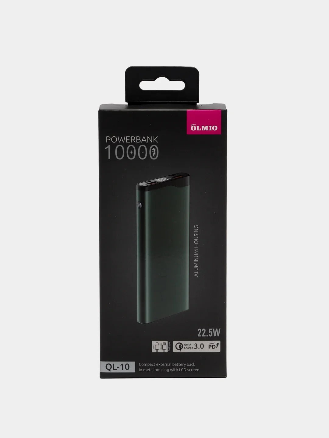 Внешний аккумулятор OLMIO QL-10, 10000mAh, 22.5W, QuickCharge3.0/PowerDelivery, LCD, голубой