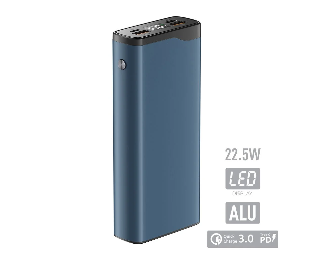 Внешний аккумулятор OLMIO QL-10, 10000mAh, 22.5W, QuickCharge3.0/PowerDelivery, LCD, голубой
