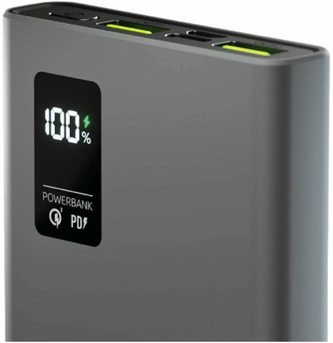 Внешний аккумулятор OLMIO QR-10, 10000mAh, 22.5W, QuickCharge3.0/PowerDelivery, LCD, серый