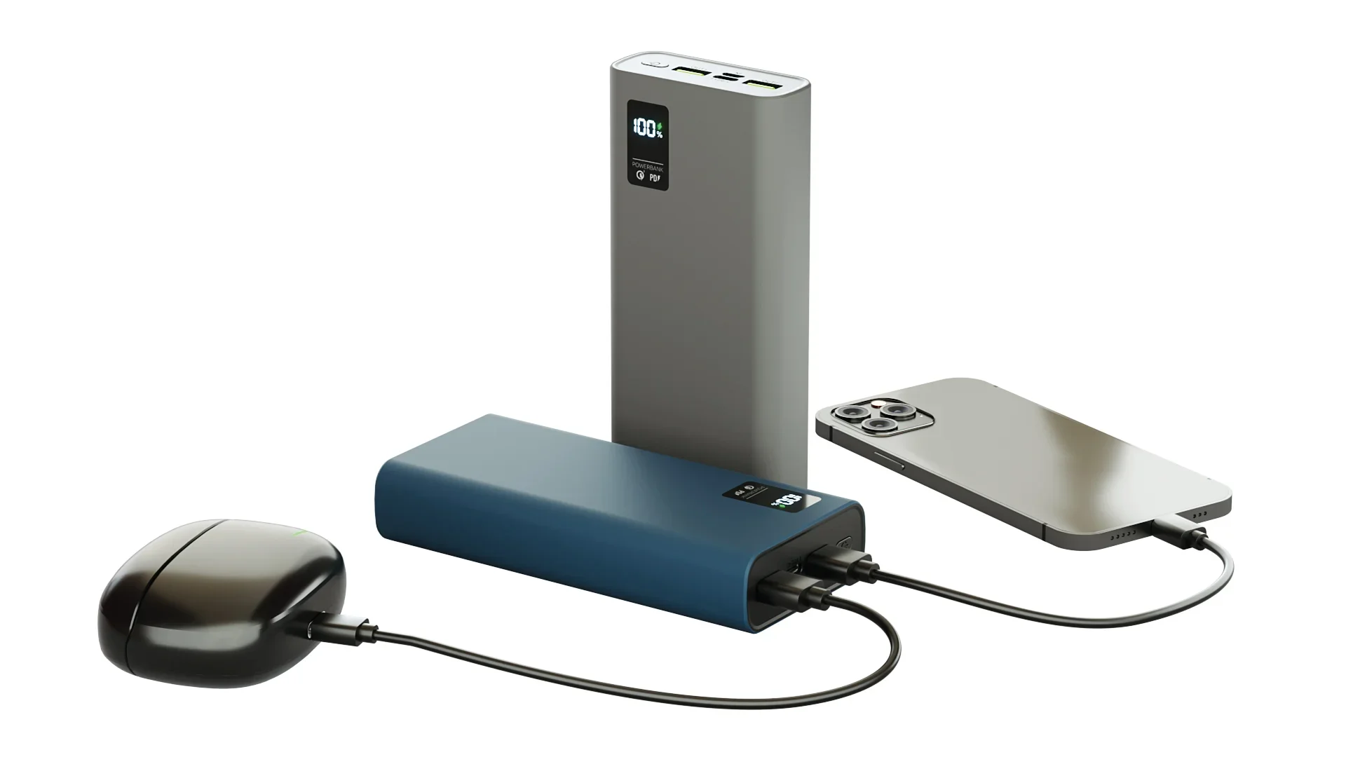 Внешний аккумулятор OLMIO QR-20, 20000mAh, 22.5W, QuickCharge3.0/PowerDelivery, LCD, серый