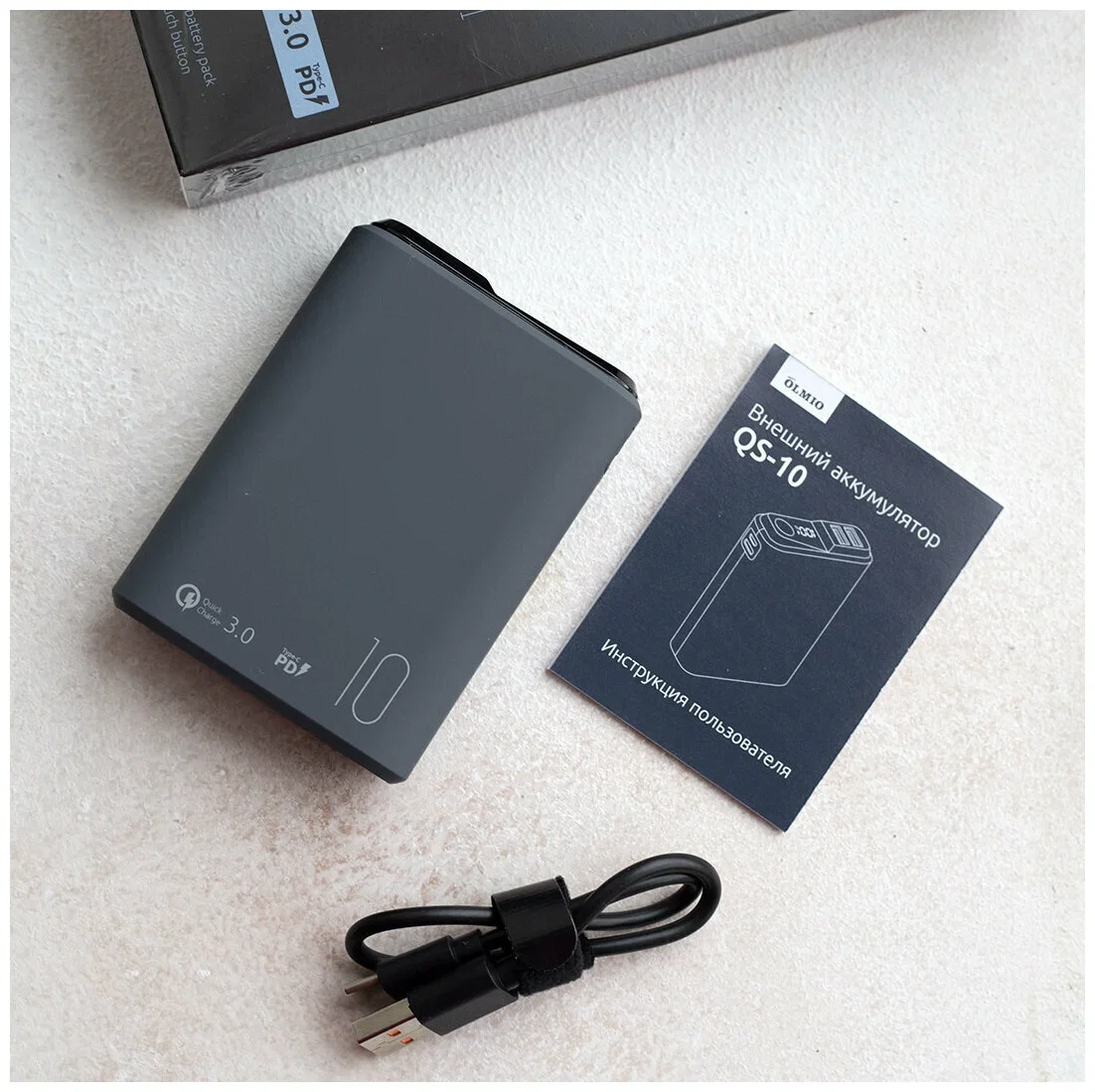 Внешний аккумулятор OLMIO QS-10, 10000mAh, 22.5W QuickCharge3.0/PowerDelivery, LCD, белый