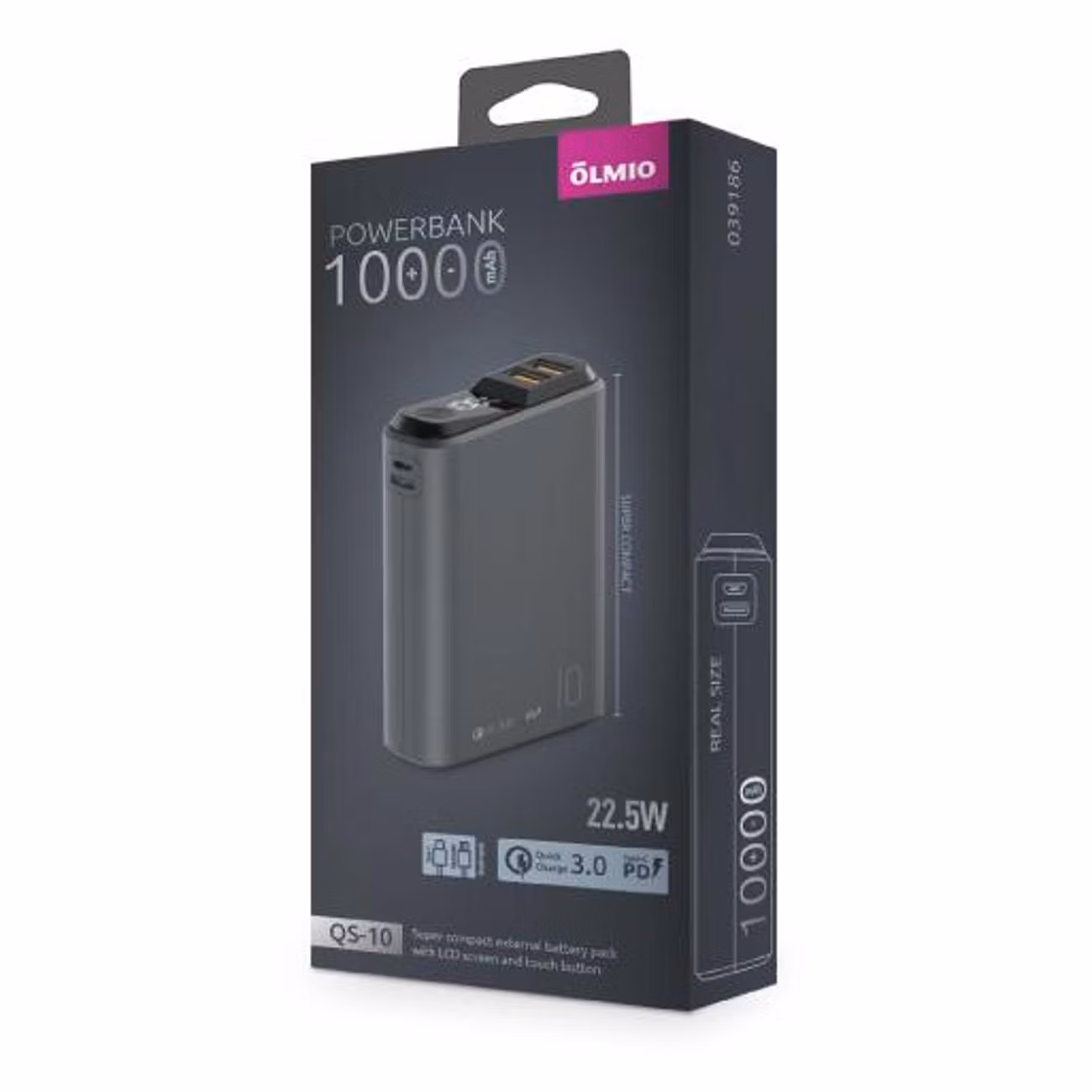 Внешний аккумулятор OLMIO QS-10, 10000mAh, 22.5W QuickCharge3.0/PowerDelivery, LCD, темно-зеленый