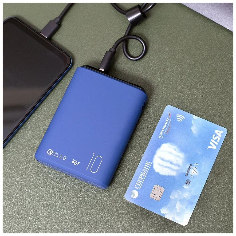 Внешний аккумулятор OLMIO QS-10, 10000mAh, 22.5W, QuickCharge3.0/PowerDelivery, LCD, темно-синий